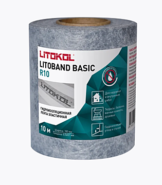 Гидроизоляционная лента LITOBAND BASIC R10 рулон 10м.п (серый) Litokol