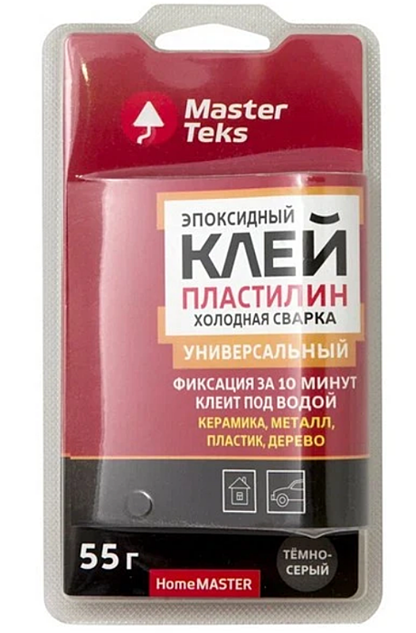 Клей-пластилин эпоксидный (холодная сварка) MasterTeks HomeMaster для металла 55гр светло-серый 