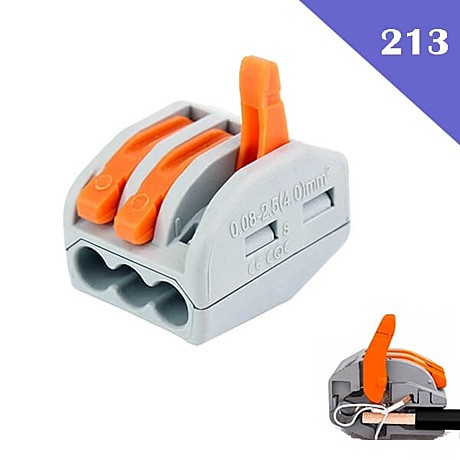 Клемма для кабеля многоразовая 3-проводная Wago РСТ-213 (0,08-2,5 /4/ мм²) REXANT