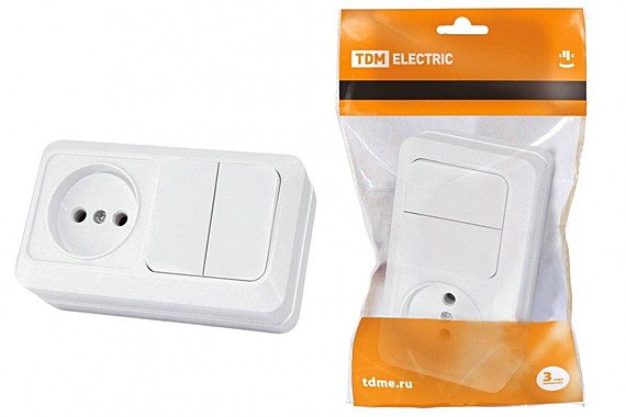 Блок БКВР горизонтальный TDM ЛАДОГА (роз+2кл.выкл) ОУ белый IP20 SQ1801-0106