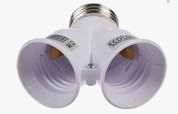 Европереходник Ecola с Е27 на 2хЕ27  белый