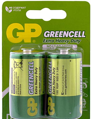 Батарейка GP R20 GREENCELL 13G (зеленая)