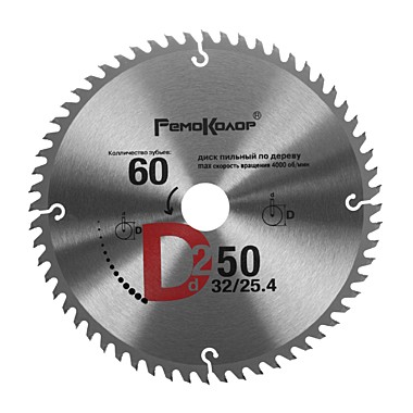 Пила для циркулярки и болгарки 250х32х60Т переходное кольцо 25,4мм 74-1-253