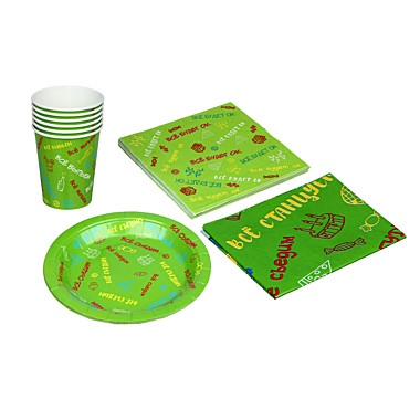 ВСЁГАЗИН Набор одноразовой посуды (стаканы 6шт, тарелки 6шт, салфетки 12шт, скатерть) цвет салатовый
