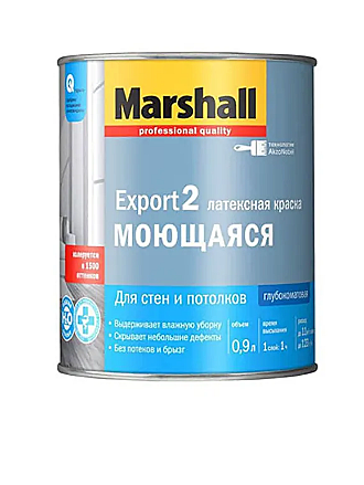 Краска ВД 0,9л MARSHALL Export-2 для стен и потолков глубокоматовая база BW 