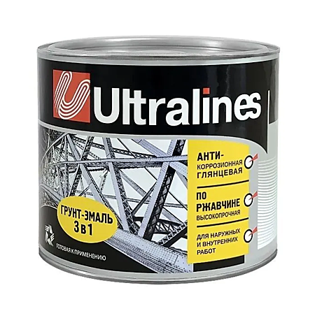 Грунт-эмаль РАДУГА 3в1 UltraLines Черная по ржавчене 1,8кг