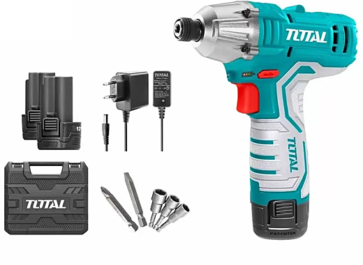 Винтоверт аккум. ударный TOTAL Li-ion 12V, 1.5Ah (кейс, 2 аккум., набор бит) 