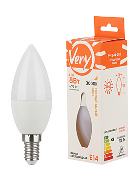 Лампа светодиодная свеча VERY CN 8Вт 3000К Е14 89-2-14-083