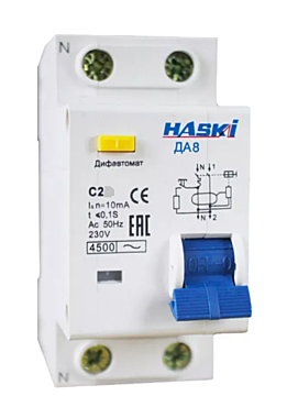 Автомат диф. HASKI ДА8 2Р 20А 30мА УТ000004939
