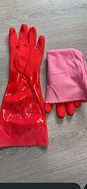 Перчатки хозяйственные HME-40 удлинен.плотные красные