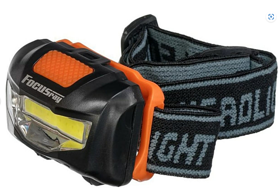 Фонарь Focusray налобный 1055 (3хR03) 3W COB черный/пластик 3 режима