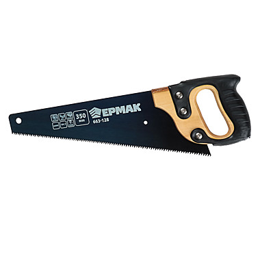 Ножовка по дереву 350мм ЕРМАК с деревянной обрезиненной ручкой, универсальный зуб, 4 мм 663-128