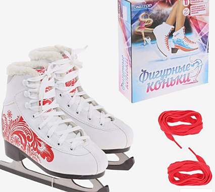 Коньки фигурные с мехом 215DB white-red р.32