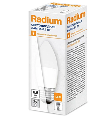 Лампа светодиодная RADIUM RL-B60 6,5Вт/830 Е27 свеча 3000К 1230250