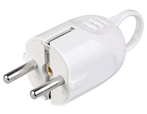 Вилка электрическая IEK угловая ВПу12-01-Ст разборная с/з с кольцом 16А белая EVP12-16-01-K01