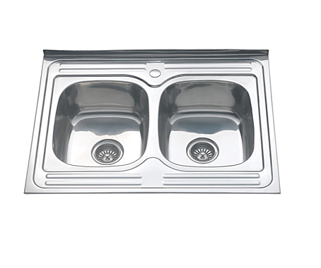Мойка нержав.60х80 0,8мм двойная 180мм выход 3 1/2