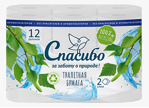 Бумага туалетная СПАСИБО 2-слоя (12шт/уп)