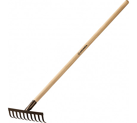Грабли садовые GRINDA GT-10 WOOD 260х80х1300мм 10 прямых зубьев дерев.черенок С2951 39583-10