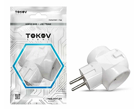 Тройник электрический 3-м без зазем. 16А 250В TOKOV ELECTRIC ABS-пластик белый TKL-S3C-C01