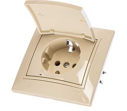 Розетка Lezard МИРА с/з керамика с крышкой кремовая с крем.вставкой 701-0303-123