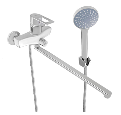 Смеситель для ванны СоюзКран с дл. изливом SK08-Р125, керам. дивертор, с душ набором, 40мм, цинк