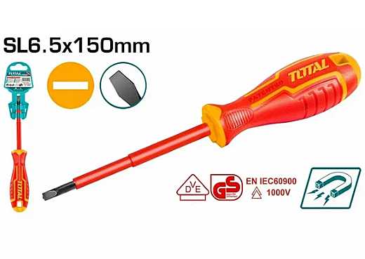 Отвертка шлицевая SL6,5х150мм диэлектрическая TOTAL INDUSTRIAL THTIS6150