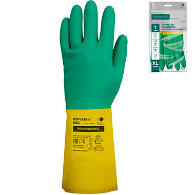 Перчатки латекс и неопрен защитные КЩС р-р XL зеленый+желтый ADM Professional/60 144KHS 135 072