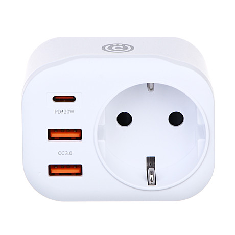 ВСЁГАЗИН Разветвитель, 1 гнездо, 2xUSB-A, USB-C, 5В/3.4А суммарно, 16А, 4000Вт