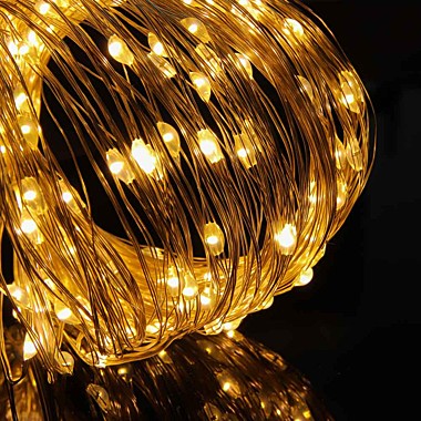 СНОУ БУМ Гирлянда эл. нить росы 20м 200LED шампань 8 реж мед.проволока, серебро 220В 384-180