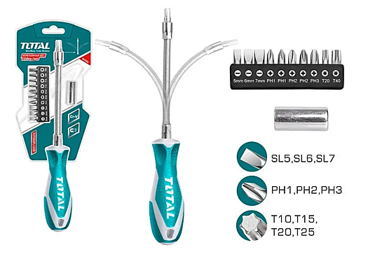 Отвертка гибкая с битами 12шт TOTAL THT250FL1206