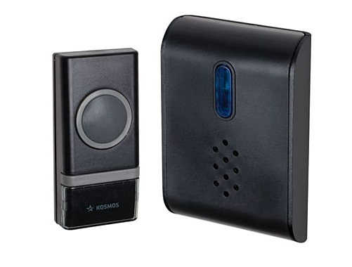 Звонок беспроводной полиф. 26 мел. 150м 1 кноп. IP44 черный Космос КОС AG400 528381
