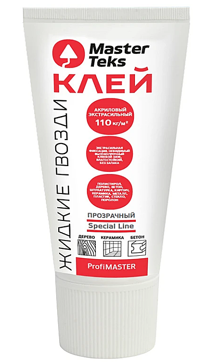 Клей акриловый (жидкие гвозди) MasterTeks ProfiMaster 110кг/м2 экстрасильный 0,18кг прозрачный