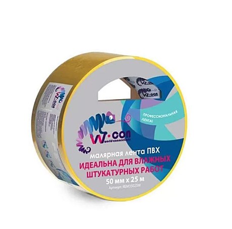 Лента малярная 50мм х 25м ПВХ для влажных штукатурных работ W-CON REM35025W 102 030