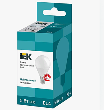 Лампа светодиодная ЕСО G45 5Вт шар 4000К Е14 ИЭК LLE-G45-5-230-40-E14 422015