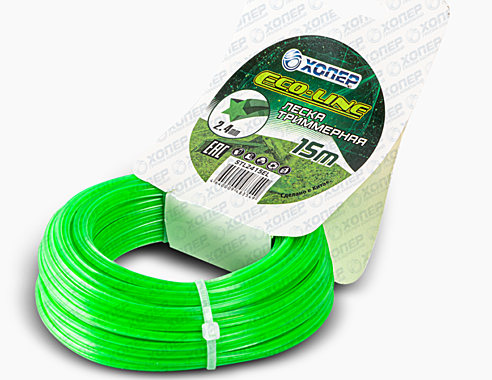 Леска для триммера ХОПЕР ECO-LINE звезда 2,4мм*15м (картон) зеленая
