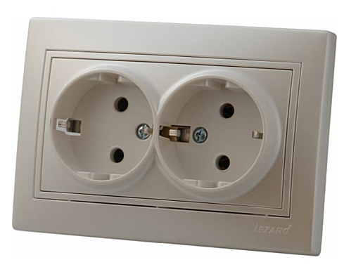 Розетка Lezard МИРА двойная с/з керамика жемчужно-белый перламутр 701-3030-127