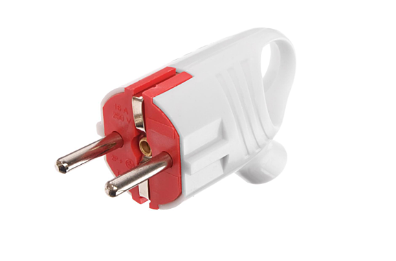 Вилка электрическая ЕВРО В16-06-1s угловая с зазем. белая с кольцом (Альянс)