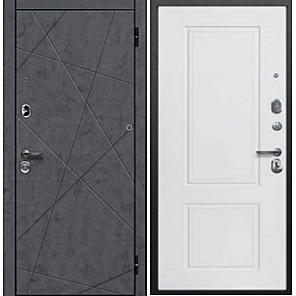 Дверь металлическая 2МДФ Гео Антрацит/Белый матовый (теплый короб) 960мм левая