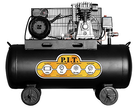 Компрессор P.I.T. PAC100-C (2,5кВт 3.4л/с 330л/мин 100л 2 цил, 2 вых, ев.масл.рем)