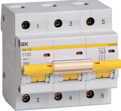 Автомат ИЭК BA 47-100 3п 100А 10кА MVA40-3-100-C