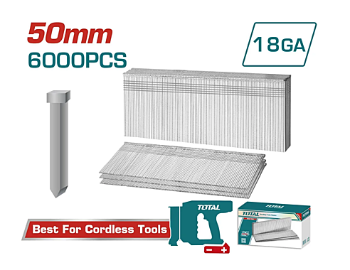 Гвозди для пистолета TOTAL 50мм Ga18,1 1,25х1,0мм 6000шт TAC918506