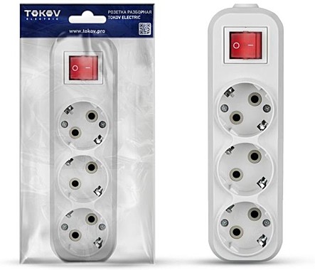 Колодка TOKOV ELECTRIC 3м 16А с заземл.и выключателем TKE-C01-KU3-ZV АБС-пластик белый