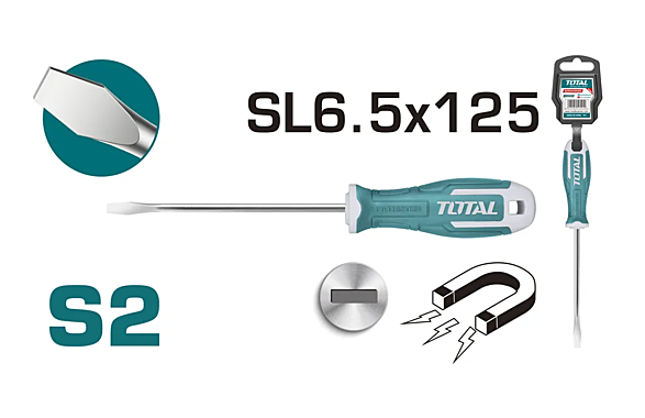Отвертка шлицевая SL6,5х6x125мм TOTAL THT266125