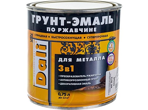Грунт-эмаль Dali по ржавчине серая графит (гладкая) 0,75л 