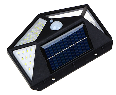 Фонарь уличный настенный ЕРМАК на солнечной батарее 100 LED 1200мАч 13,3х10х5см пластик 225-036