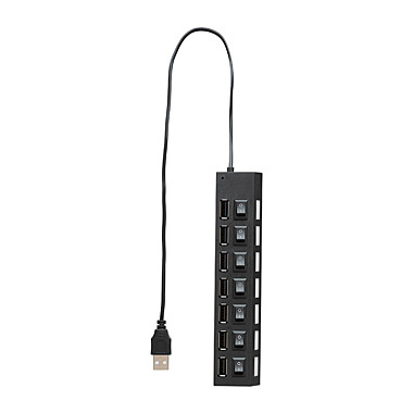 FORZA USB-хаб разветвитель 7xUSB 2.0 с выключателями, кабель USB(A) 15см, пластик, чёрный