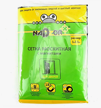 Сетка москитная 1,0х2,1м с крепеж.магнит. NADZOR MSN020MPB в пакете черная 126 661