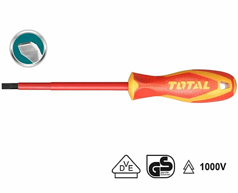 Отвертка шлицевая SL4 100мм диэлектрическая TOTAL THTIS4100