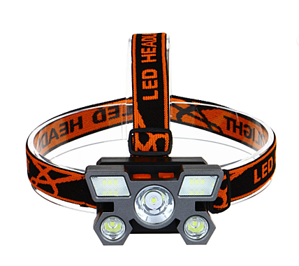 ЕРМАК Фонарь налобный, 6 + 3 LED, 4 режима, 87х50х58мм, 1200мАч, USB кабель, пластик