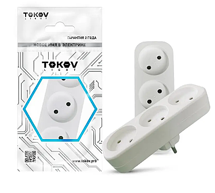 Тройник электрический 3-м без зазем. 16А 250В TOKOV ELECTRIC полипропилен белый TKL-S3-C01